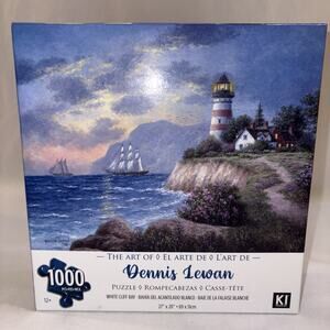 Dennis Lewan Art Puzzle White Cliff Bay Lighthouse Cottage Karmin 1000pc NEW